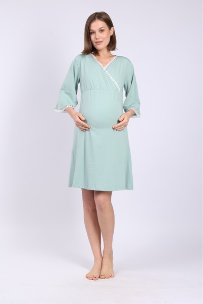 Semm Mix LOHUSA PAMUKLU GECELİK YAKA DANTEL DETAYLI