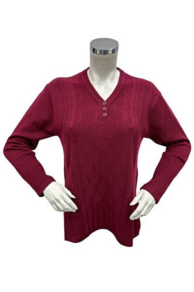 Moda Zeyn Kadın Kabartma Yuvarlak Desenli Yırtmaçlı Düğmeli V Yaka Anne Bluz ...