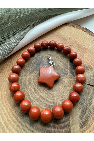 STORE ZARMAN Certified Red Jasper Bracelet + Red Jasper Star Necklace