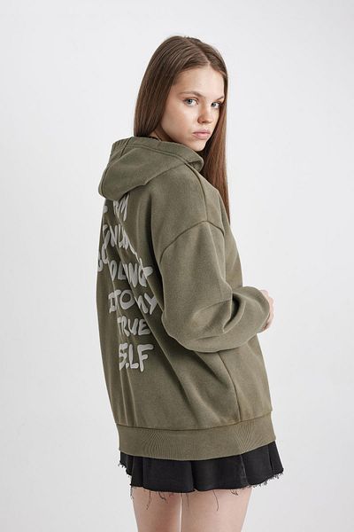 DeFacto Übergroßes Sweatshirt mit Kapuze und Aufdruck auf der Rückseite – waschbar, blasser Effekt C2105ax24sp