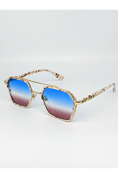 TomyHelf Rectangular Design Marble Frame Blue Gradient Glass Women's Sunglasses