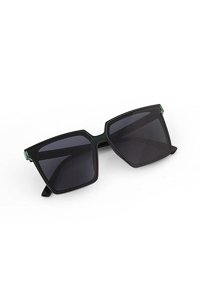 TomyHelf Women's Sunglasses Square Green Frame Green Glass with Handle Detail