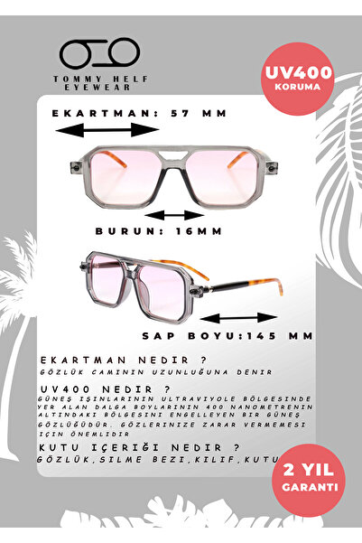 TomyHelf Pembe Dikdörtgen Kadın Güneş Gözlüğü