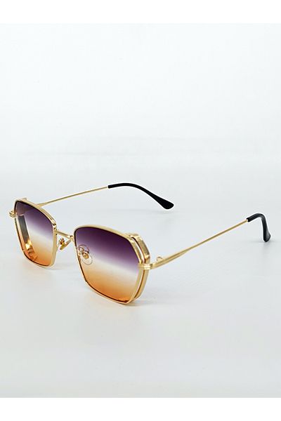 TomyHelf Dectangular Design Gold Frame Black Gradient Glass Women's Sunglasses
