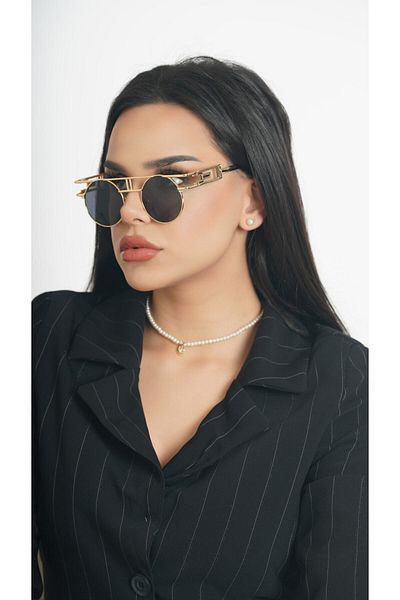 TomyHelf Style Glasses Round New Season Gold Frame Black Glass