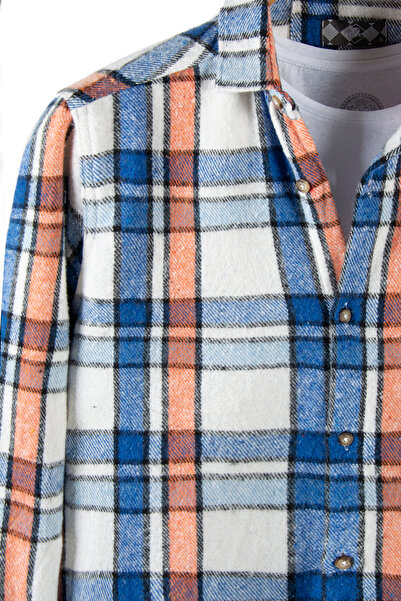 VEAVEN Cămașă albastră în carouri cu guler de cămașă, în formă normală