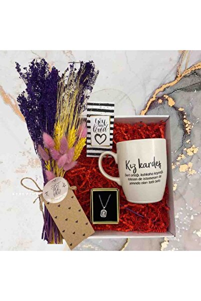 REGALOGİFT Kız Kardeş Kupa Baget Kolye Kuru Çiçek Hediye Seti