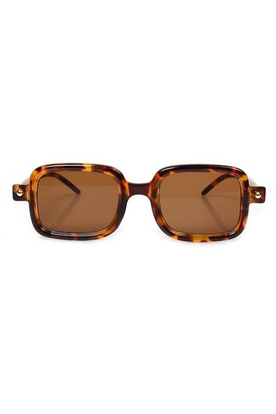 TomyHelf Women's Sunglasses Rectangular Leopard Frame Brown Glass