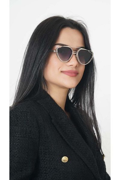 TomyHelf Women's Sunglasses Triangle Design Silver Frame Black Glass