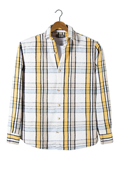 ADEGO Sarı Regular Kalıp Gömlek Yaka Ekoseli Oduncu Gömlek