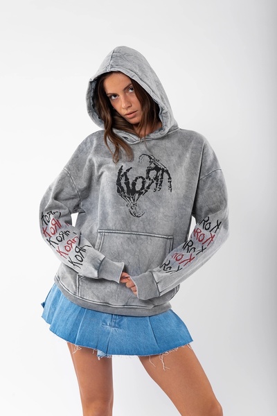 Bak Moda Πλενόμενο λευκό φούτερ με στάμπα κόρν, oversized, unisex