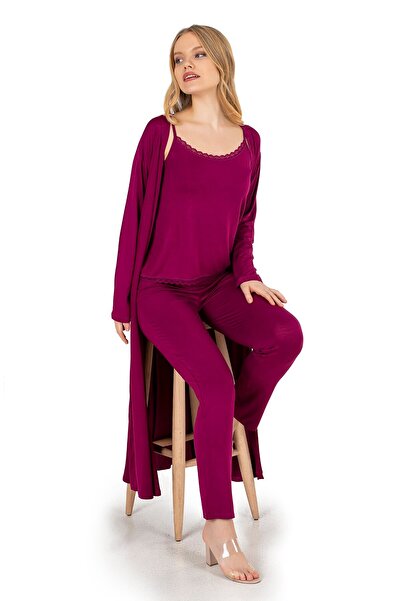 OBJE Kadın Vişne Uzun Sabahlık