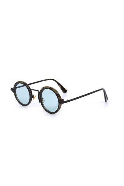 TomyHelf UV400 Protected Leopard Frame Green Glass Round Women's Sunglasses