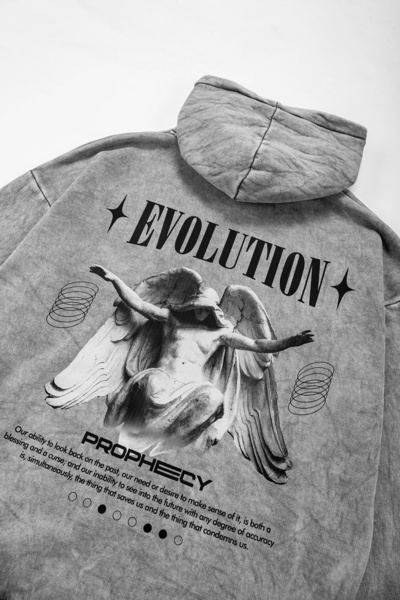 Sekizbiraltı Біла оверсайз-худі з капюшоном та принтом Evolution, що можна прати