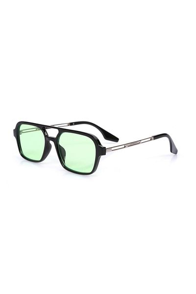 TomyHelf Black Frame Pistachio Green Color Glass Rectangular Women's Sunglasses