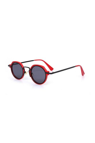 TomyHelf Uv400 Protection Red Black Frame Black Glass Hexagon Women's Sunglasses