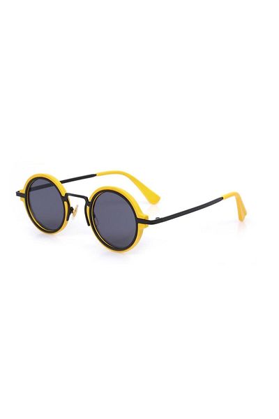 TomyHelf UV400 Protected Yellow Frame Black Frame Round Women's Sunglasses