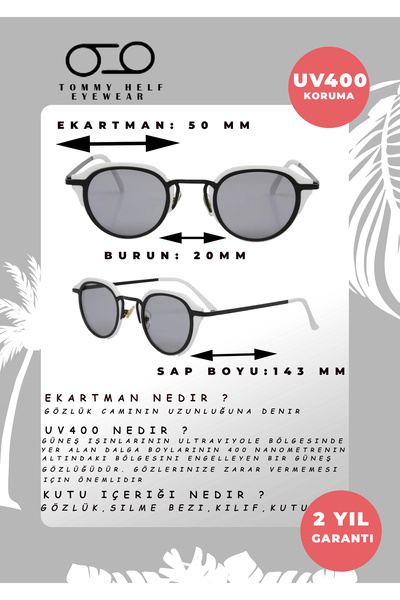 TomyHelf Uv400 Protected Black-white Frame Black Glass Oval Women's Sunglasses