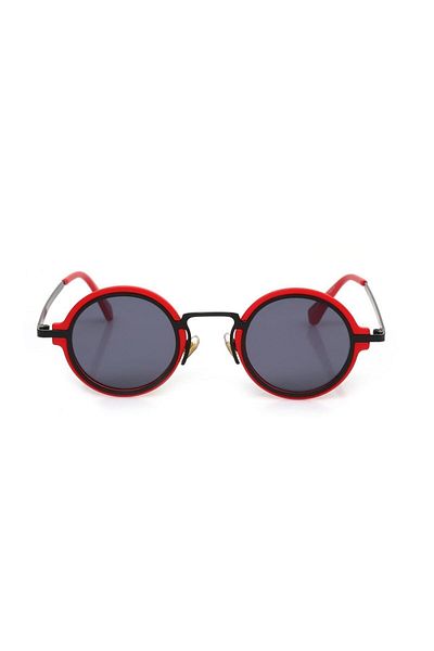 TomyHelf Red Frame Black Glass Round Women's Sunglasses with Uv400 Protection