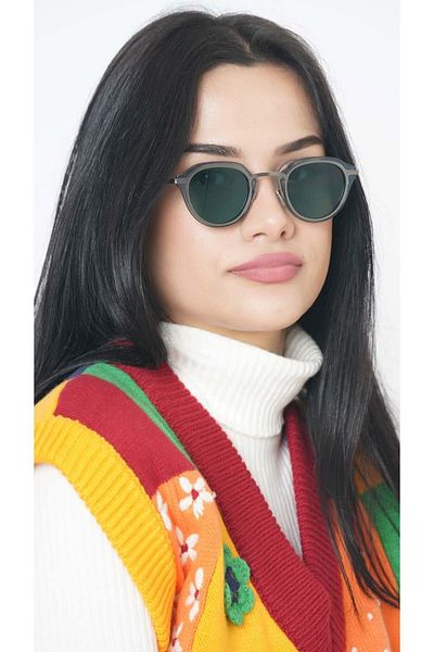 TomyHelf Women's Sunglasses Oval Transparent Blue Frame Green Glass