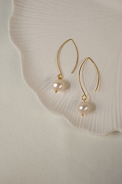 Ladies&Gentlemen Pirinç Üzeri Altın Kaplama Gerçek Inci Küpe