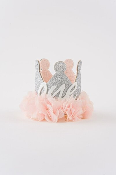 Banamio 1 Yaş Lastikli Doğum Günü Simli Parti Şapka Kraliçe Tacı (gümüş-somon)