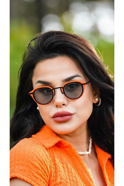 TomyHelf Women's Sunglasses Oval Orange Frame Smoked Glass