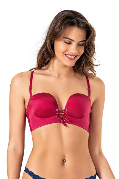 OBJE Bordo Önden Büzgülü Double Push-up Sütyen