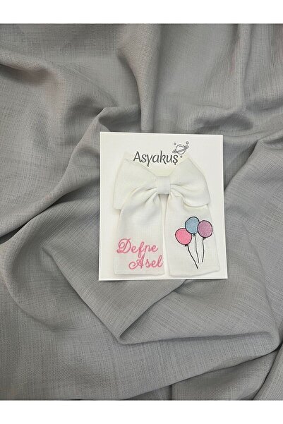 Name and Balloon Embroidered Bow Clip Buckle
