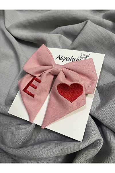 asyakuş إبزيم أوتوماتيكي بفيونكة وردية مطرزة على شكل قلب وحروف