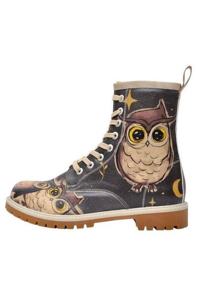 Dogo Women's Vegan Leather Black Long Boots - Owls Family Design