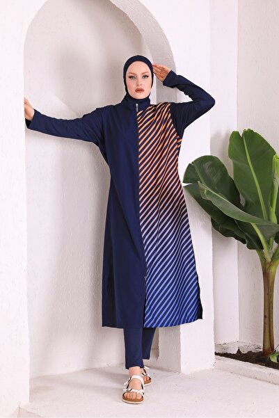 Zey&Ka Butik Gradient Striped Nanoteks Hijab Swimsuit