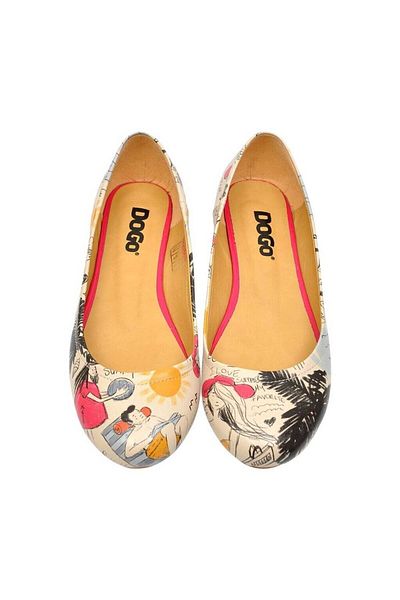 Dogo Women's Vegan Leather Beige Ballerinas - I Love Summer Design