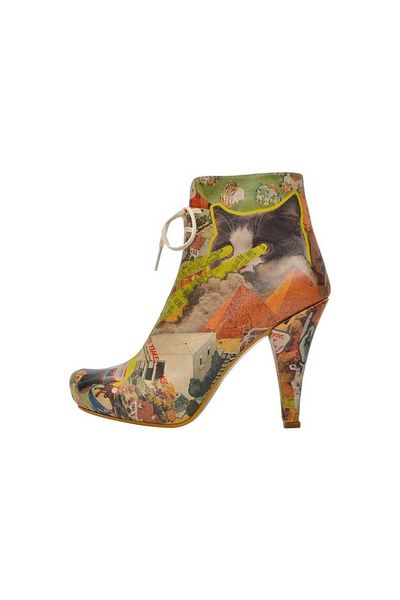 Dogo Bocanci cu toc multicolor din piele vegană de damă - design collage