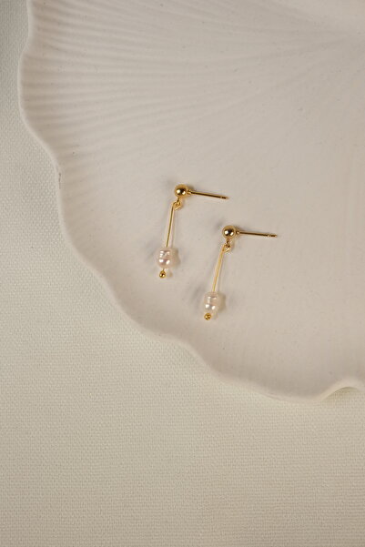 Ladies&Gentlemen 14k Altın Kaplama Gerçek inci Küpe (tasarım)