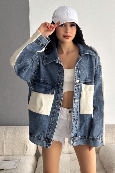 FEMELLE Women's Standard Size Knitwear Detailed Denim Jeans Jacket