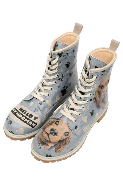 Dogo Cizme lungi albastre din piele vegană de damă - Hello My Hooman Design
