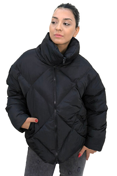Butik Turtleneck Baklava Pattern Puffer Jacket