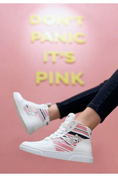 Dogo Women's Vegan Leather White High Sneakers - Warner Bros Love Is Pure Bugs Bunny Design