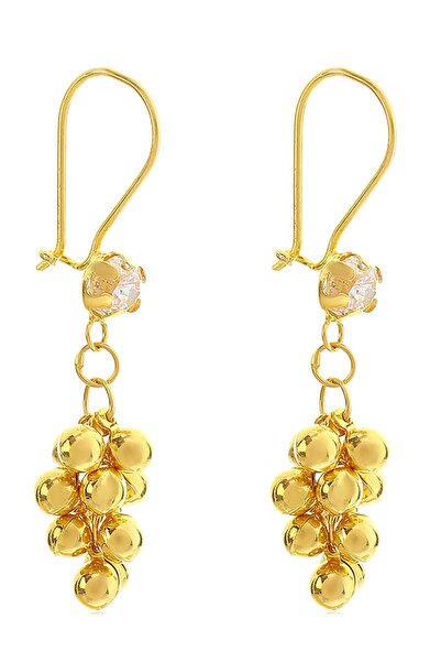 PRENSES PIRLANTA Kadın 14 Ayar Altın Kırmızı Askılı Sallantılı Üzüm Küpe