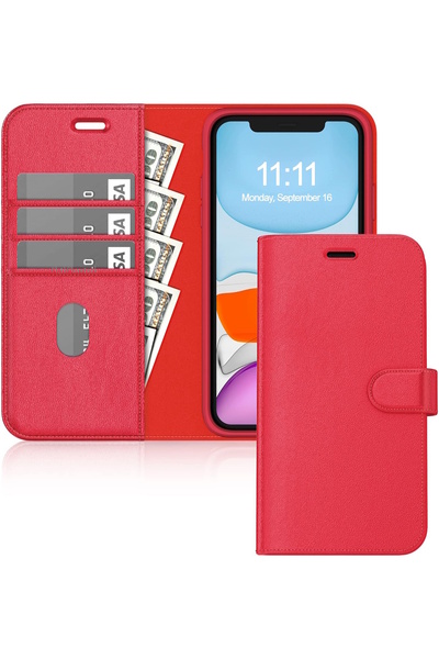 m.tk moveteck Apple İphone 12 Kılıf Tam Kaplar Deri Dokulu Kapaklı Kartvizit Bölmeli Cüzdan Standlı Kartlıklı