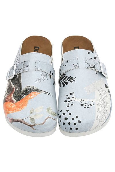 Dogo Women's Vegan Leather Blue Slippers - Birds Chirping Design