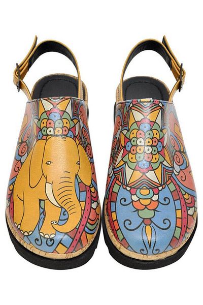 Dogo Sandale de damă din piele vegană portocalie cu talpă groasă - India Design