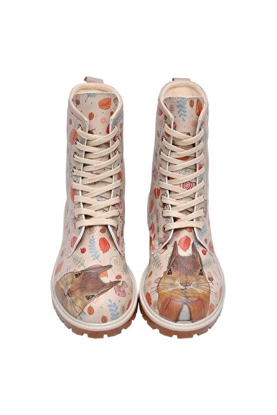 Dogo Γυναικείες Vegan Δερμάτινες Μπεζ μακριές μπότες - Σχέδιο Squirrel