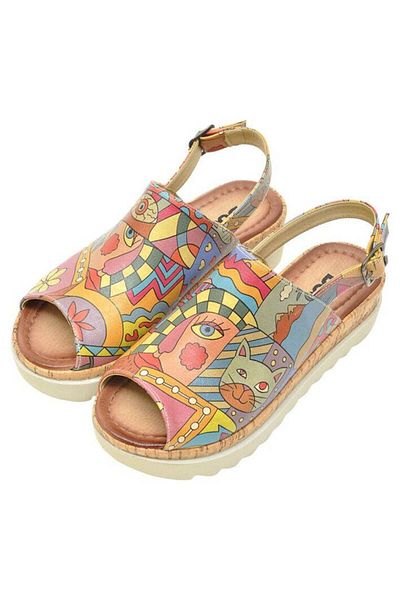 Dogo Sandale de damă din piele vegană, multicolore, cu talpă groasă - Design artistic