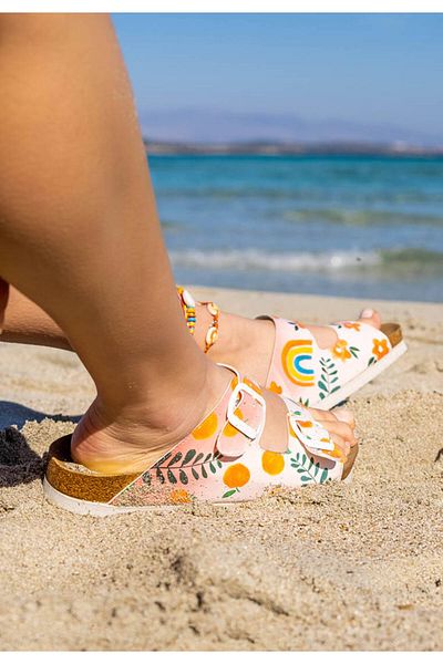 Dogo Women's Vegan Leather Pink Slippers - Flowers And Fruits Design
