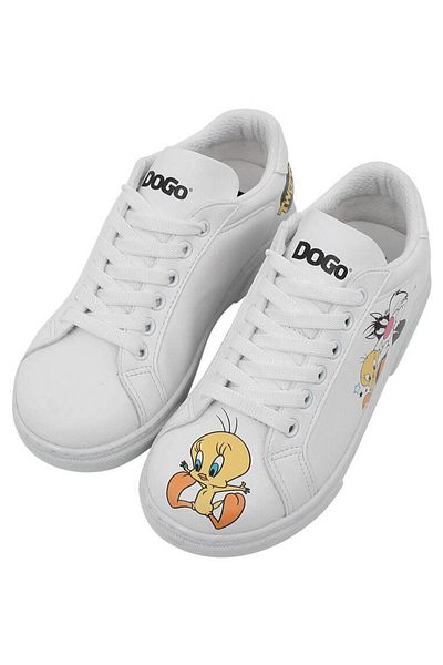 Dogo Pantofi albi din piele vegană unisex pentru copii - Warner Bros Best Of Tweety And Sylvester Design