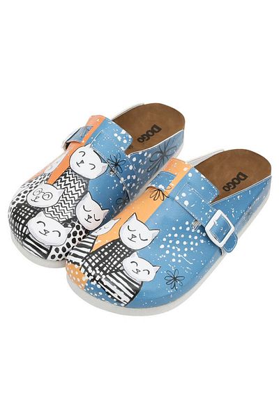 Dogo Women's Vegan Leather Blue Slippers - Family Portrait Design