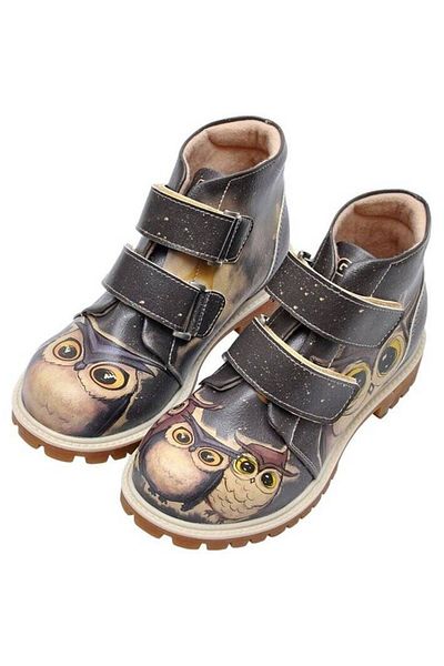 Dogo Παιδικές Vegan Δερμάτινες Μαύρες Casual Μπότες - Owls Family Design