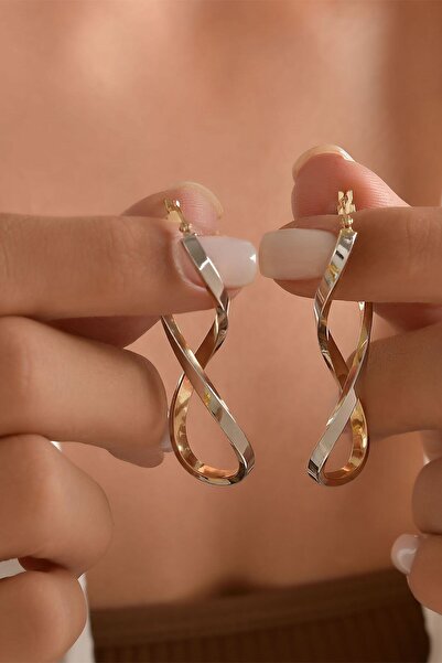 PRENSES PIRLANTA Kadın 14 Ayar Altın 2 Renk Sarı Beyaz Sonsuzluk Küpe